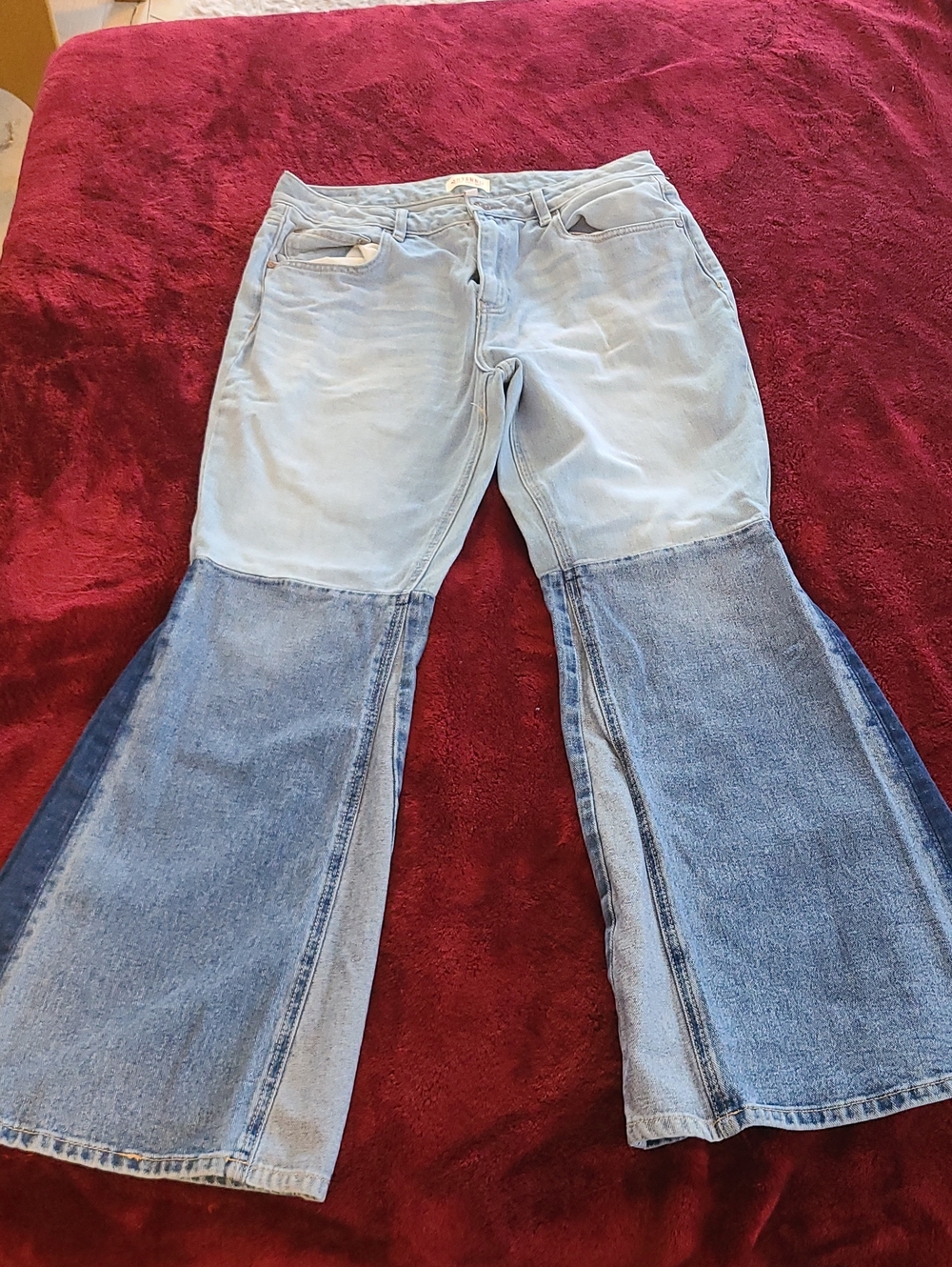 Shyanne Women's Color Block Wide Leg Flare Jeans 34 Short Western Boho